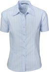 Ladies Stretch Yarn Dyed Contrast Stripe Sh irts -Short Sleeve