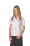 Ladies Stretch Yarn Dyed Contrast Stripe Sh irts -Short Sleeve