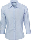 Ladies Stretch Yarn Dyed Contrast Stripe Sh irts - 3/4 Sleeve