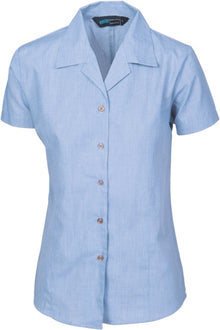  Ladies Revere Collar Mini (Check) Houndstooth B.Shirt - Short Sleeve