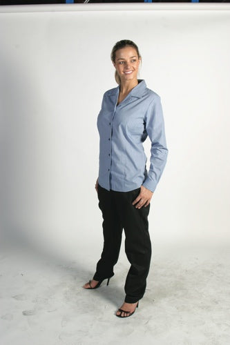 Ladies Revere Collar Mini (Check) Houndstooth B.Shirt   long sleeve