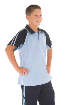  Kids Cool-Breathe Twin Stripe Contrast Raglan Polo