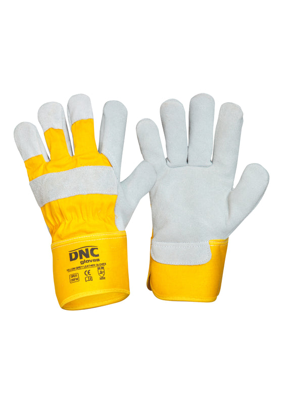Yellow Premium Grey Leather Glove