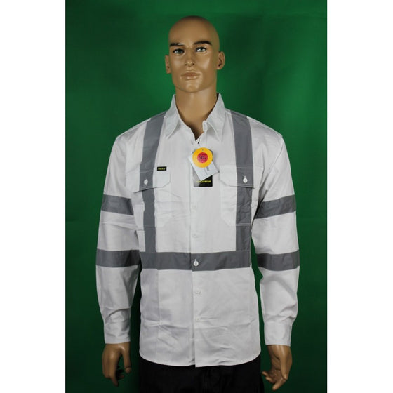 J0081# ROAD WORKER L/S DRILL SHIRT X BACK -3M TAPE
