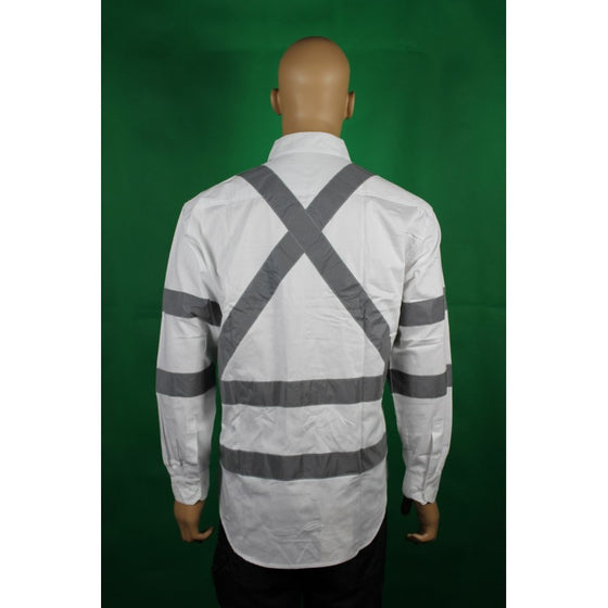 J0081# ROAD WORKER L/S DRILL SHIRT X BACK -3M TAPE