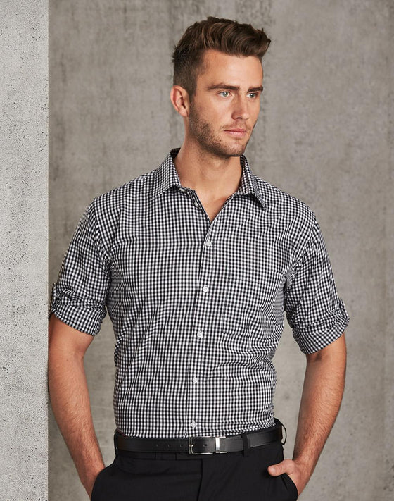 M7300L Men's Gingham Check Roll up L/S Shirt