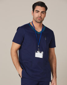  M7650 Men's Contrast Colour S/S Scrub Top