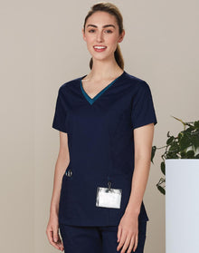  M7660 Ladies' Contrast Colour S/S Scrub Top