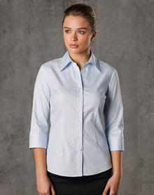  M8100Q Women's Self Stripe 3/4 Sleeve Shirt