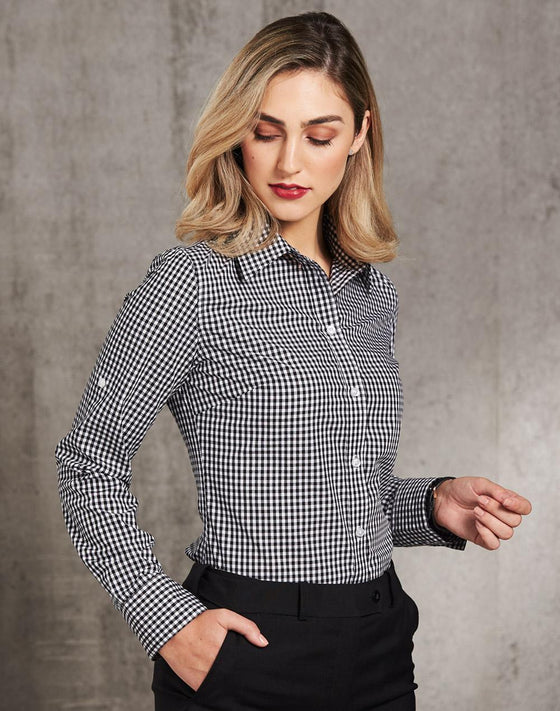 M8300L Women's Gingham Check Roll up L/S Shirt