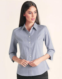  M8320Q Ladies' Two Tone Check 3/4 Sleeve Shirt