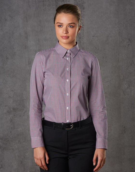 M8340L Ladies' Two Tone Mini Check L/S Shirt