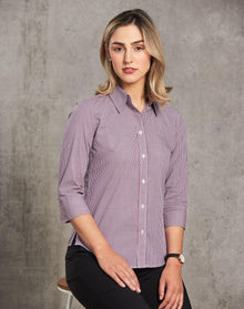  M8340Q Ladies' Two Tone Mini Check 3/4 Sleeve Shirt