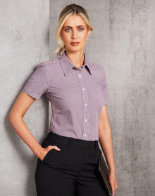  M8340S Ladies' Two Tone Mini Check S/S Shirt