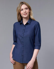  M8400Q Ladies' Pin Dot Stretch 3/4 Sleeve Shirt