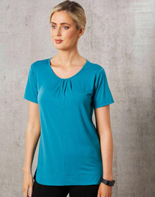  M8850 Ladies' Round Neck with Pleats S/S Knit Top