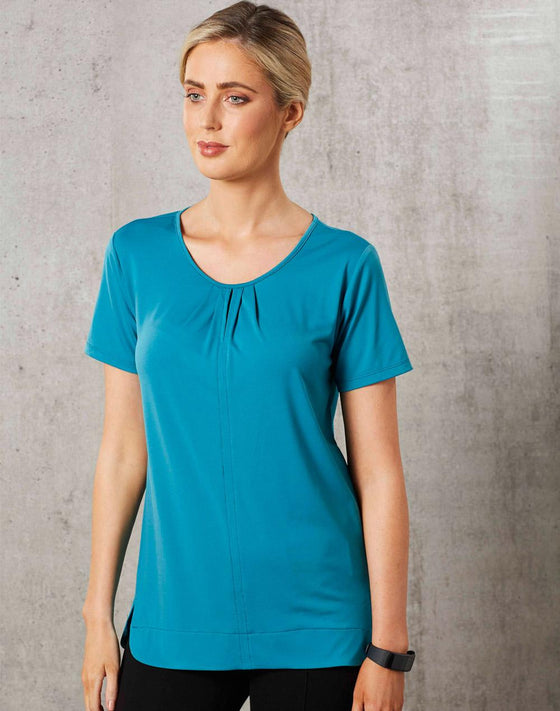 M8850 Ladies' Round Neck with Pleats S/S Knit Top
