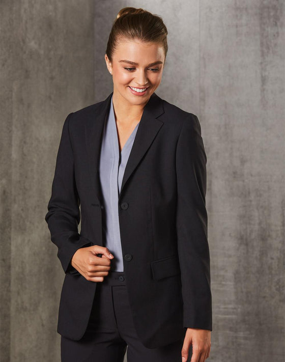 M9206 Women's Two Buttons Mid Length Jacket in Poly/Viscose Stretch