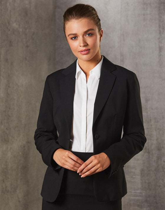 M9208 Women's One Button Cropped Jacket in Poly/Viscose Stretch Stripe
