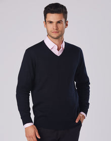  M9502 Men's 100% Merino Wool V Neck L/S Sweater